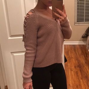 LA Hearts lace-up sleeve knit sweater